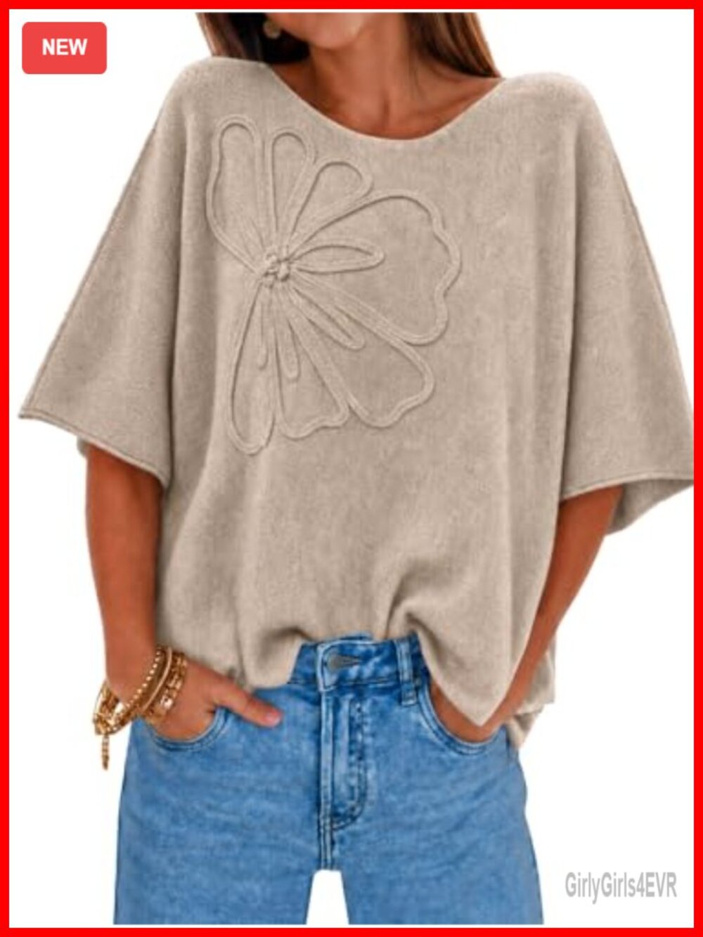 Oversized Short Sleeve Knit Pullover Sweater - Boat Neck